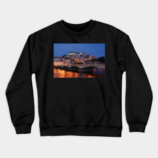 Old town, river, Mondego, Coimbra, Portugal, city, evening, dusk Crewneck Sweatshirt